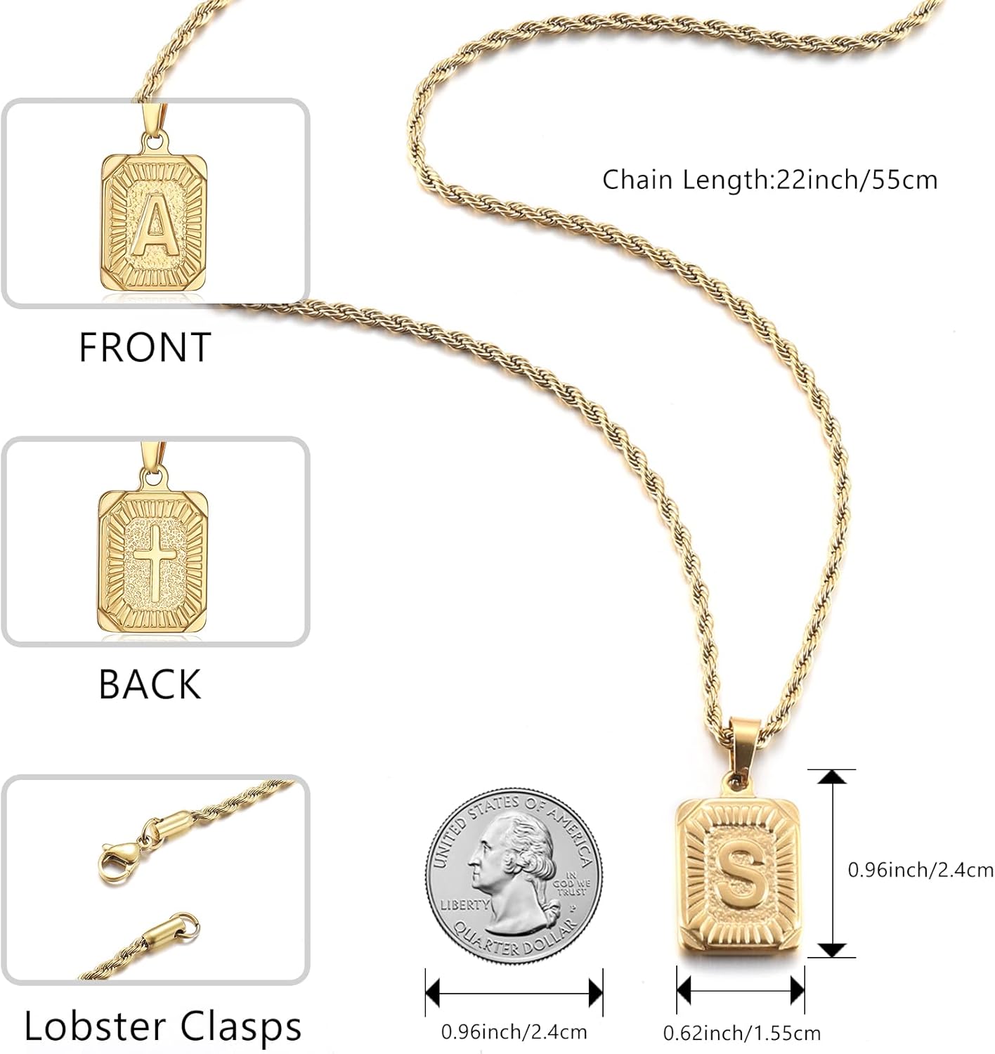 Initial Square Cross Necklace
